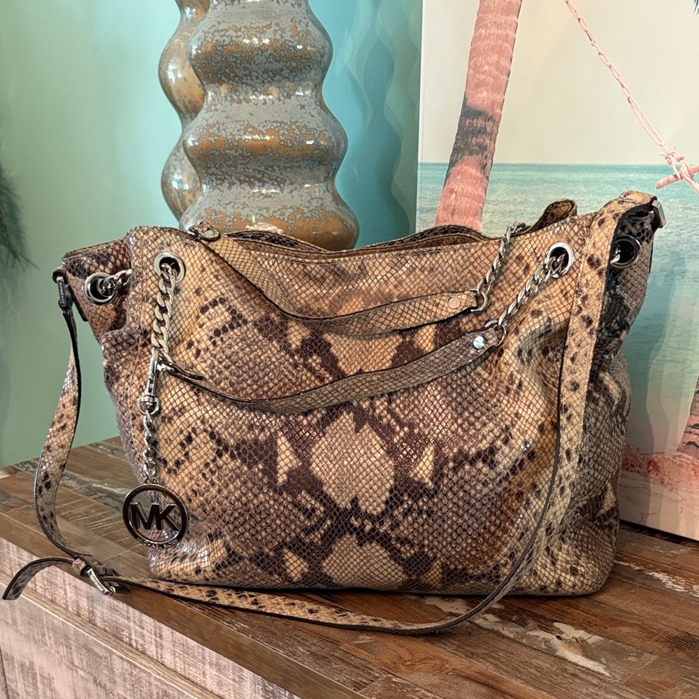 RARE Michael Kors PYTHON EMBOSSED jet set tote bag, leather, beautiful